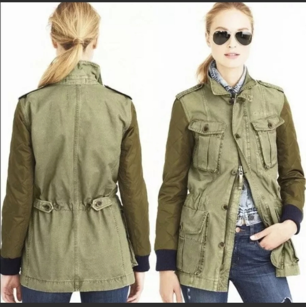 J.Crew Quilted Boyfriend Utility Jacket Olive Green Size Small NWT
